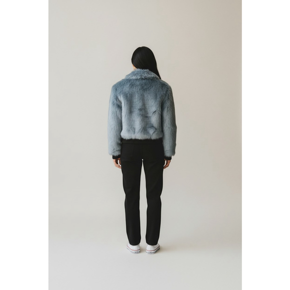 Express x Negin Mirsalehi Blue Faux Fur Bomber Jacket XS EUC Cropped Y2K - Picture 4 of 8